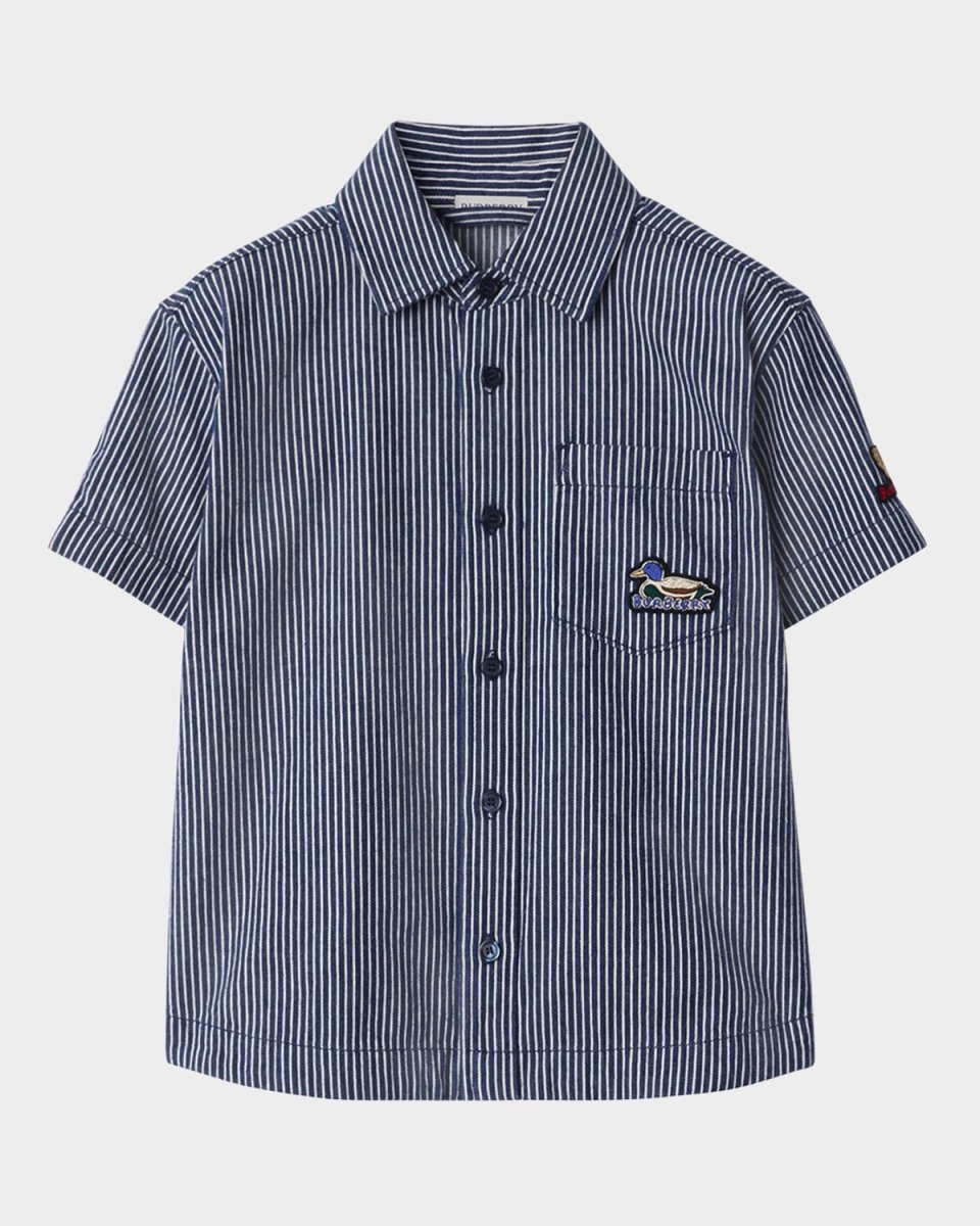 Boy's Alan Striped Denim Short-Sleeve Shirt, Size 4-
